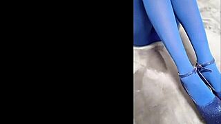 blue high heels with pantyhose