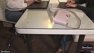 Brunette Sinn Sage scissors Georgia Jones with fierce passion