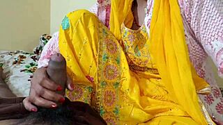 Desi Indian maid wife gives blowjob in dirty hindi talk. First time anal creampie?