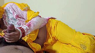 Desi Indian maid wife gives blowjob in dirty hindi talk. First time anal creampie?