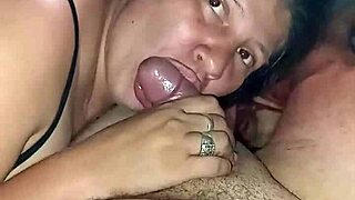 She sucks a big cock with passion and detail.