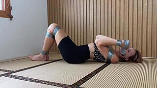 Horny Girlfriend Tied Up in Garage Gets Punished Hard with Vibrator by Friend