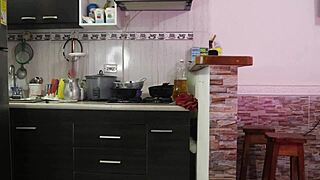 Stepmother gets slammed hard in the kitchen. Hot Colombian action unfolds with intense slaps!