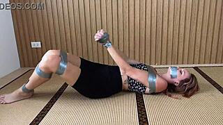 Horny Girlfriend Tied Up in Garage Gets Punished Hard with Vibrator by Friend