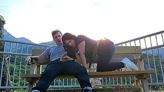 Brunette Student Sucks Stranger's Cock in Mountains