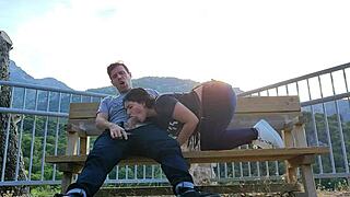 Brunette Student Sucks Stranger's Cock in Mountains