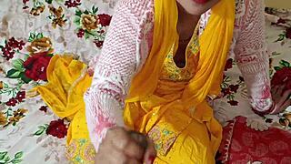 Desi Indian maid wife gives blowjob in dirty hindi talk. First time anal creampie?