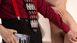 Watch this old man and young girl in fetish art filming behind the scenes outdoors