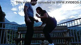 Brunette Student Sucks Stranger's Cock in Mountains