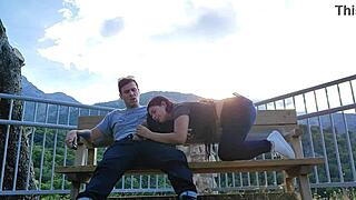 Brunette Student Sucks Stranger's Cock in Mountains