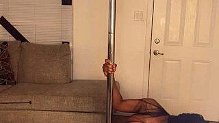 Ebony Divine Shakes Fat Ass And Big Tits On Huge Pole!
