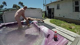 Dayanara naked in hot tub choking on cock