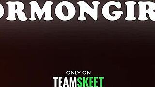 Pretty Mormon wife boldly teaches amateur girl strap-on skills.