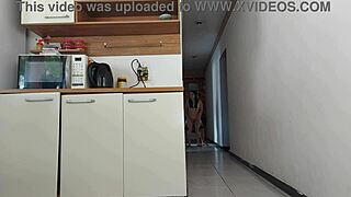 while husband showered, brazilian brunette amateur engaged in intense risky cuckold foreplay, deepthroat monster cock, almost caught.