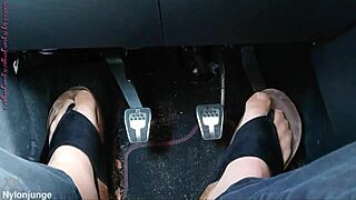 nylon feet with toe separators teased in the car
