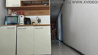 while husband showered, brazilian brunette amateur engaged in intense risky cuckold foreplay, deepthroat monster cock, almost caught.