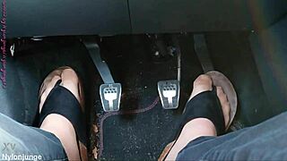 nylon feet with toe separators teased in the car