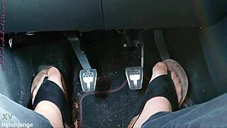 nylon feet with toe separators teased in the car