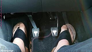 nylon feet with toe separators teased in the car