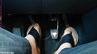 nylon feet with toe separators teased in the car