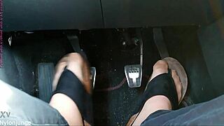 nylon feet with toe separators teased in the car