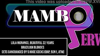 lola morango, 22 brazilian blonde, gets gangbanged by 5 huge cocks in anal atm