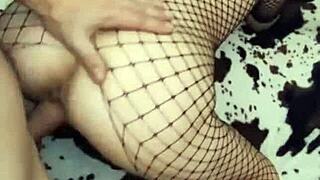 i see this milf in stockings and erotic lingerie getting assfucked