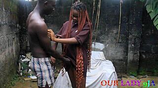 lucky security guy nails skinny ebony cook with big tits. hardcore backyard pounding unfolds.