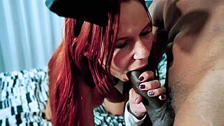 Black guy enjoys redhead in bunny costume