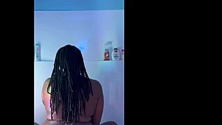 homemade ebony amateur enjoys shower time with ass play