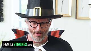 Stepdaughter’s Short Skirt Teases at Thanksgiving, Wanna See Her Squirt in That Costume?