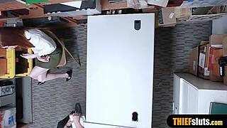 Cute redhead teen shoplifter got caught and punished in the garage