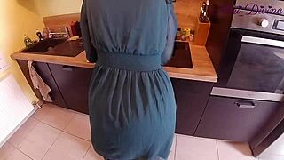 Fat girl pulls big panties aside for kitchen pov fuck