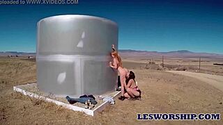 Hot teens lick pussy in desert