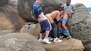 Married Latina Fucks Two Guys on the Beach?