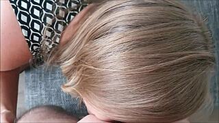 blonde amateur sucks double cocks in homemade deepthroat session