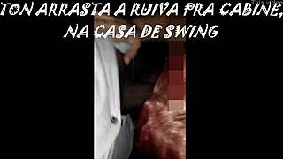 Redhead dragged into swing house cabin for wild fun.