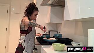 Joanna Angel says, 'Watch me dildo my pussy in the kitchen.'
