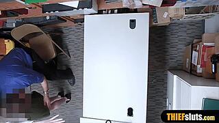 Cute redhead teen shoplifter got caught and punished in the garage