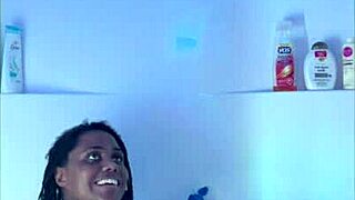 homemade ebony amateur enjoys shower time with ass play