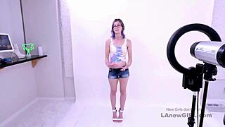 purple-hair teen swallows for daddy in audition