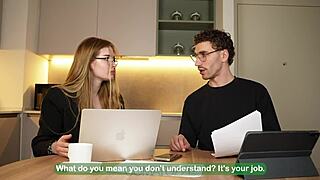 Big Tit Secretary Struggles with Job in Bedroom with Friend's Huge Asset