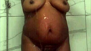 homemade ebony amateur enjoys shower time with ass play