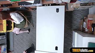 Cute redhead teen shoplifter got caught and punished in the garage