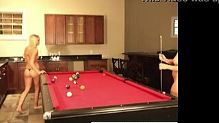 Cute lesbian teen plays billiards and shows her natural tits