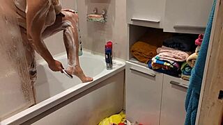 Caught my stepsister in the bathroom shower, tits out! 😏