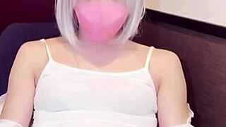 masked beauty crossdresser films herself masturbating live. cute asian ladyboy gets into anal action during streaming.