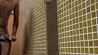 black monster cock spied in gym shower
