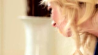 The hot brunette masseuse starts rubbing her pussy during the massage session.