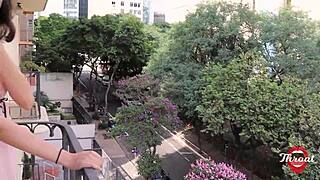 Skinny Otaku Girl Gives Sloppy Blowjob On Balcony